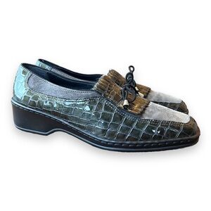 Ara Rachel Dark Green Genuine Leather Croc Embossed Tassel Kiltie Slip On loafer